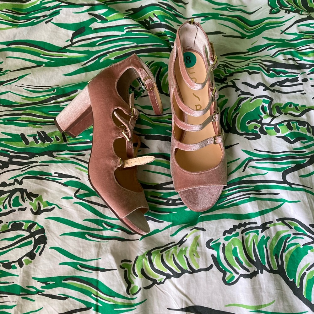 Velvet rose gold heels
